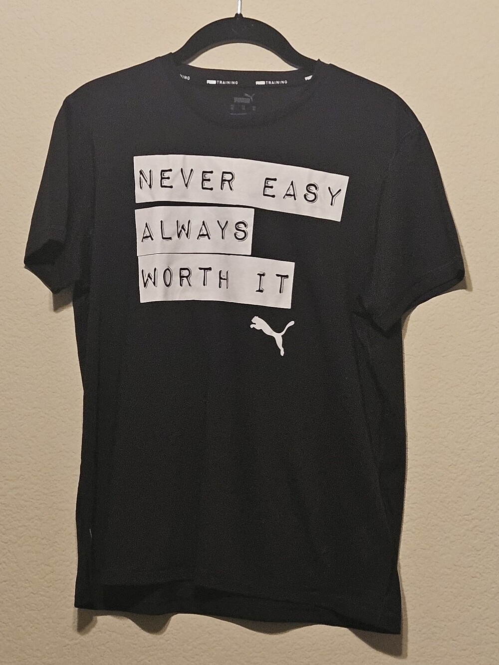 Puma Black Graphic Short Sleeve Tee with White Text